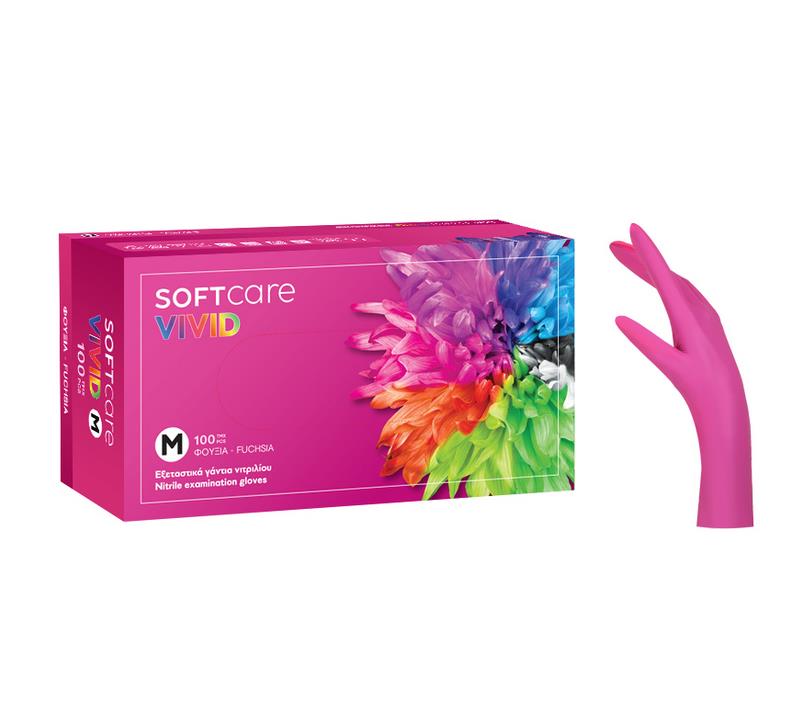 *-1 ΓΑΝΤΙΑ ΝΙΤΡΙΛΙΟΥ SOFT CARE VIVID ΦΟΥΞΙΑ LARGE(100 τεμ)